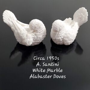 1950s A. Santini White Alabaster Marble Pair Of Doves